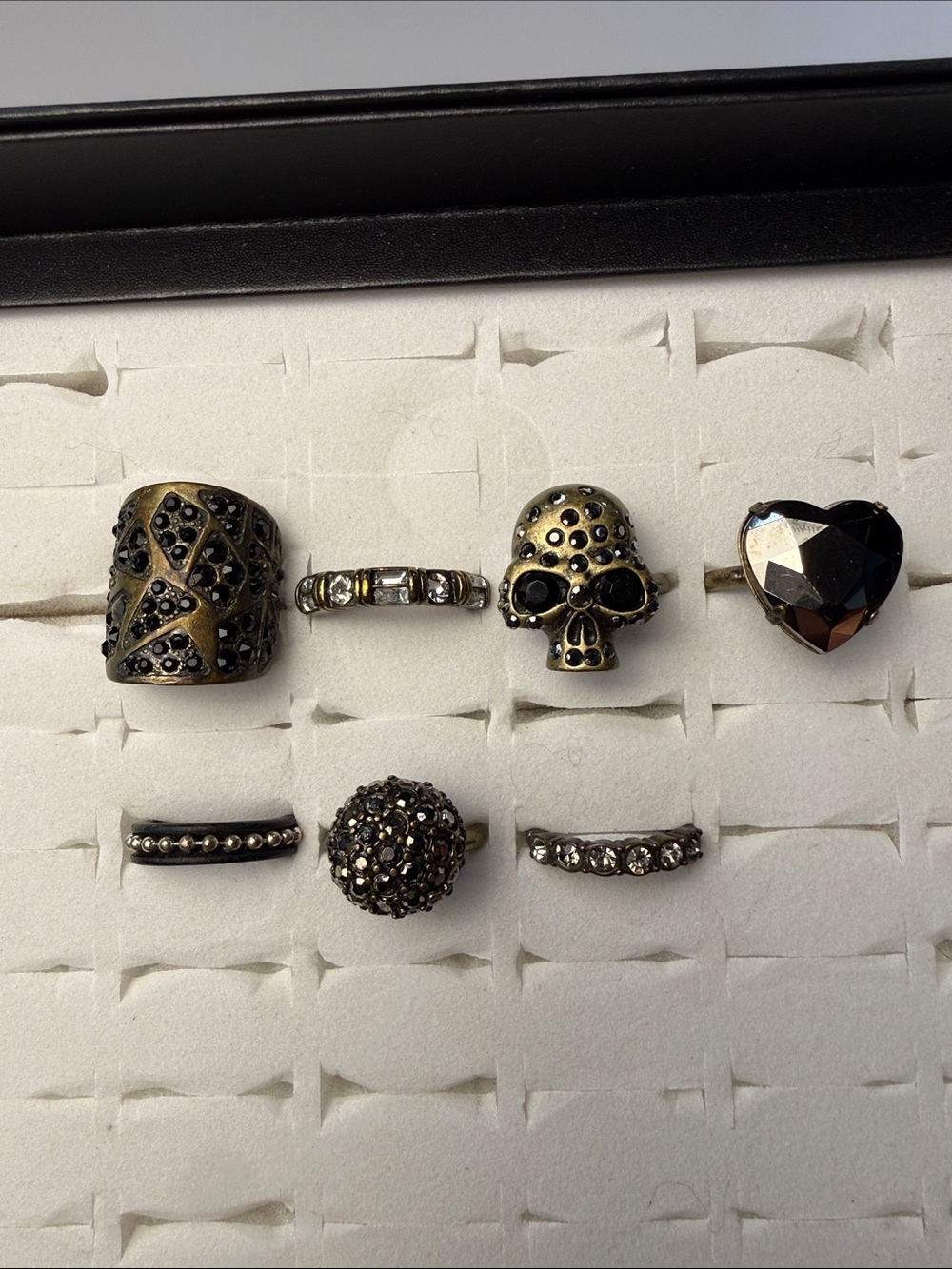 Goth Punk Antiqued Gold and Black Gem 
Stackable Rings Set